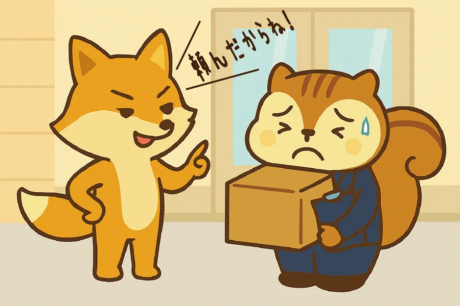 雑用を押し付けられて困っている管理員のイラスト