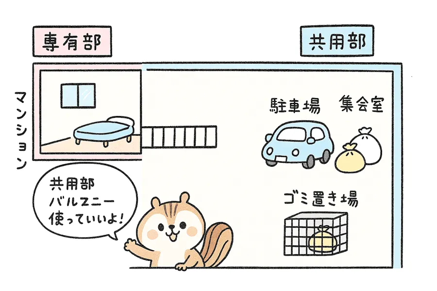 共用部と専有部の違いを表現したイラスト