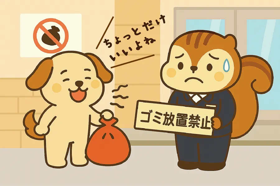 管理員がマイペースな住民に困っているイラスト