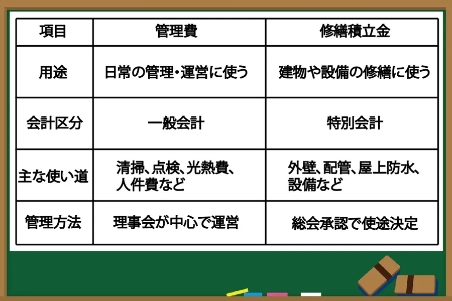 管理費と修繕積立金の比較の図解イラスト