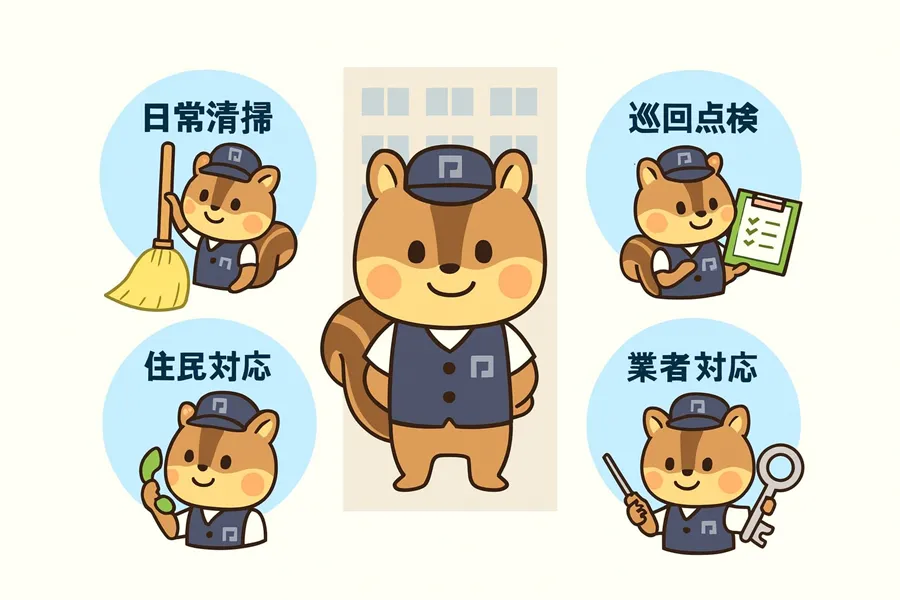 マンション管理員の5つの業務のイラスト