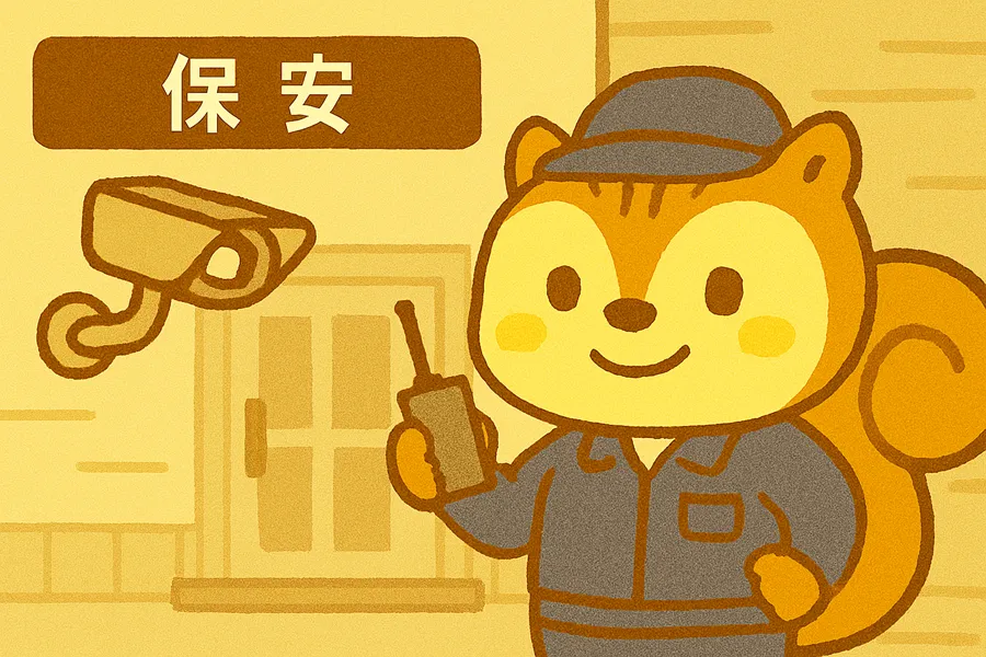 保安巡回パトロールをする管理員のイラスト