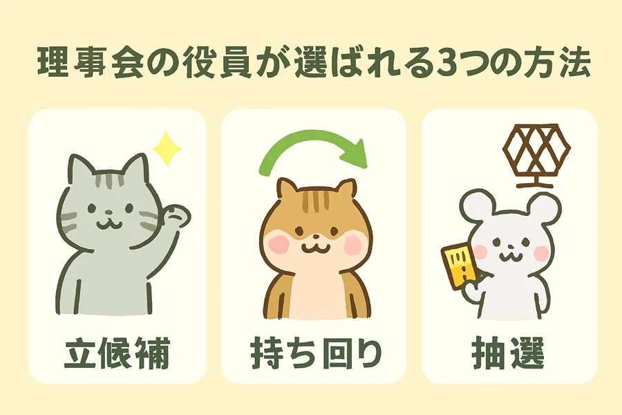 理事会役員の3種類の選び方のイラスト