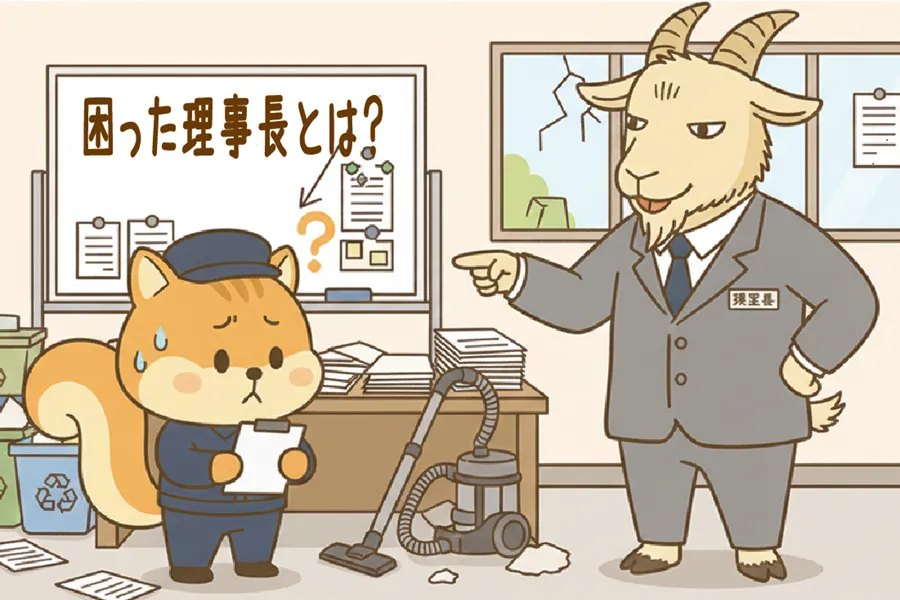 管理員に無理な指示をする困った理事長のイラスト