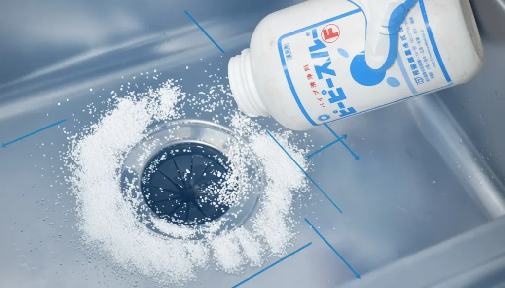 排水管洗浄剤を実際に流し込んでいる画像