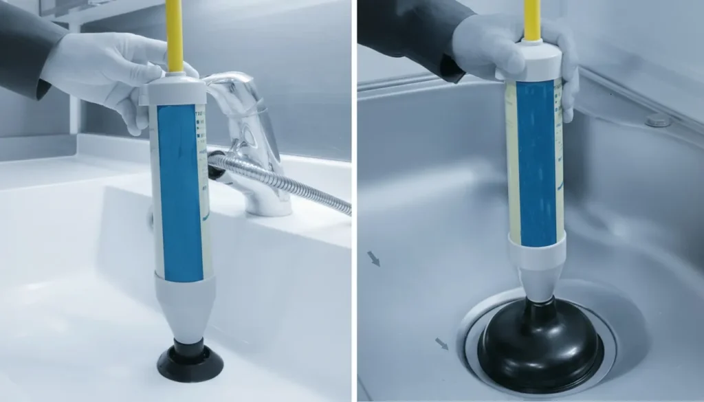 キッチンの排水口でサクションポンプを使用している画像