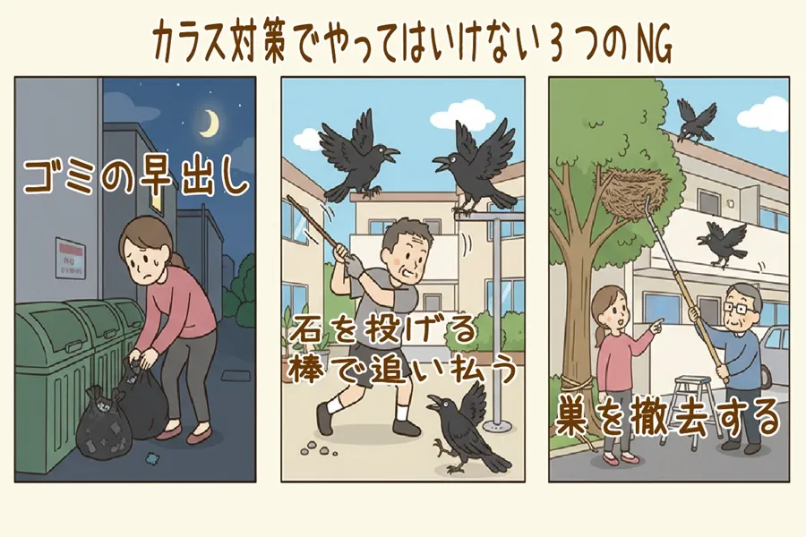 カラス対策でやってはいけないNG行為3選