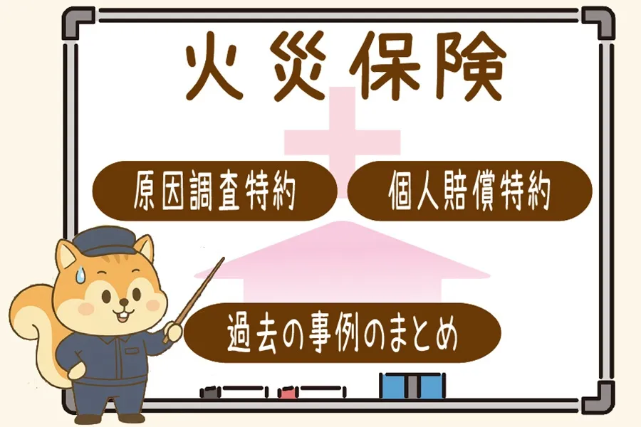 火災保険の基礎知識を解説しているりす丸のイラスト