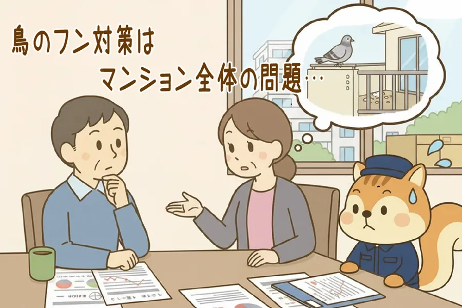 鳥のフン対策を理事長に相談する住民