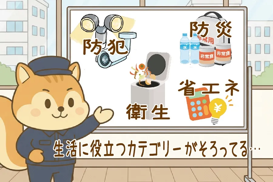 スモール補助金の対象になるカテゴリーを説明するりす丸のイラスト