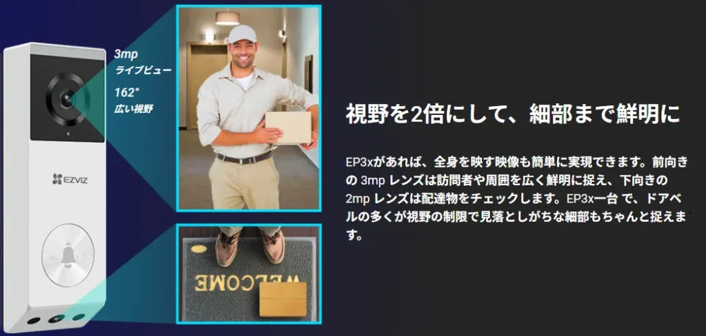 【Amazon.co.jp限定】EZVIZ CS-EP3｜低価格で始める玄関防犯カメラ
