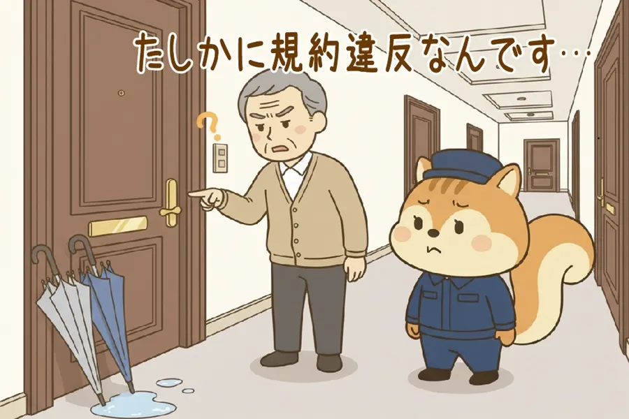 共用部の私物に関してクレームを言う住民