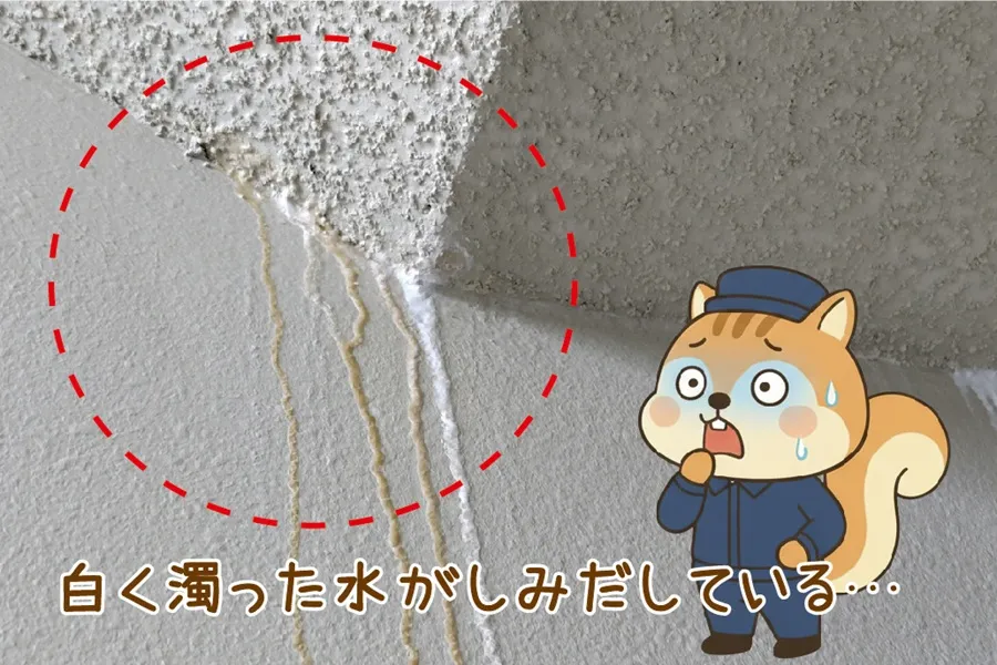 エフロレッセンスが染み出している壁