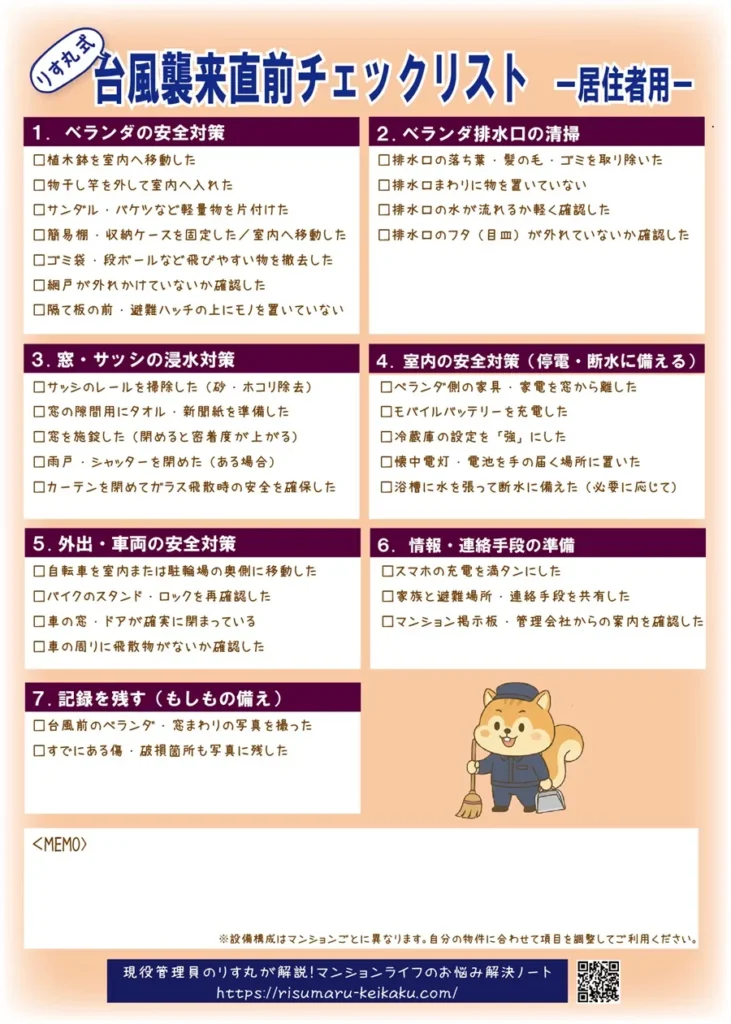 直前チェックリスト　居住者用