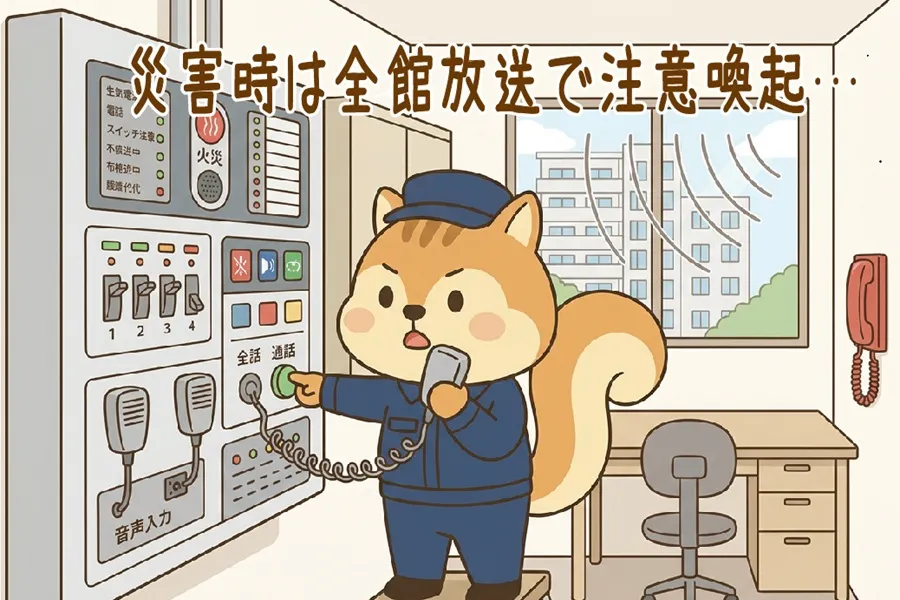 災害が発生して緊急放送をしているりす丸