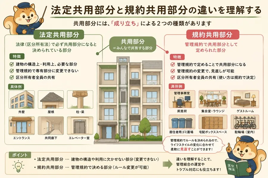 法定共用部分と規約共用部分の違いを理解する