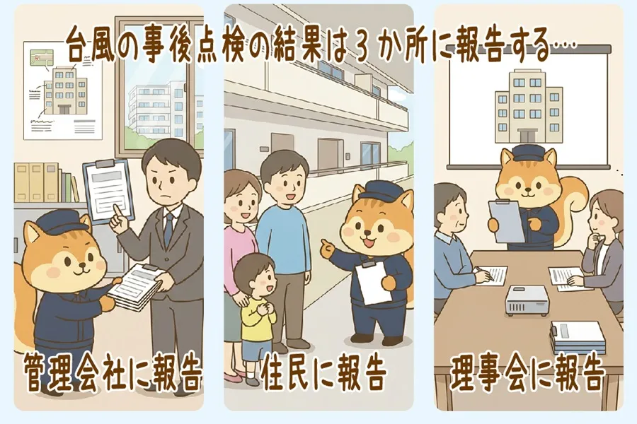 管理会社・住民・理事会の3か所に報告
