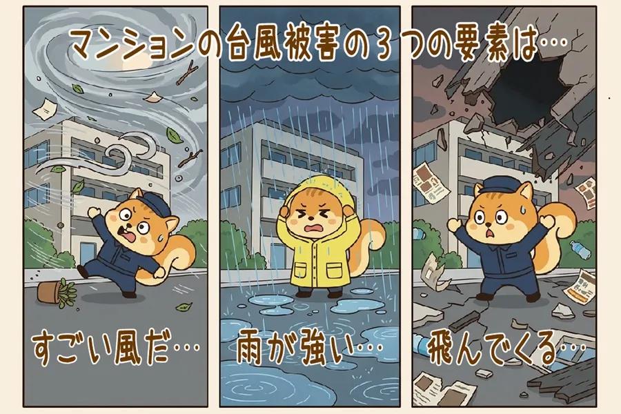 風・雨・飛来物の台風被害の3要素