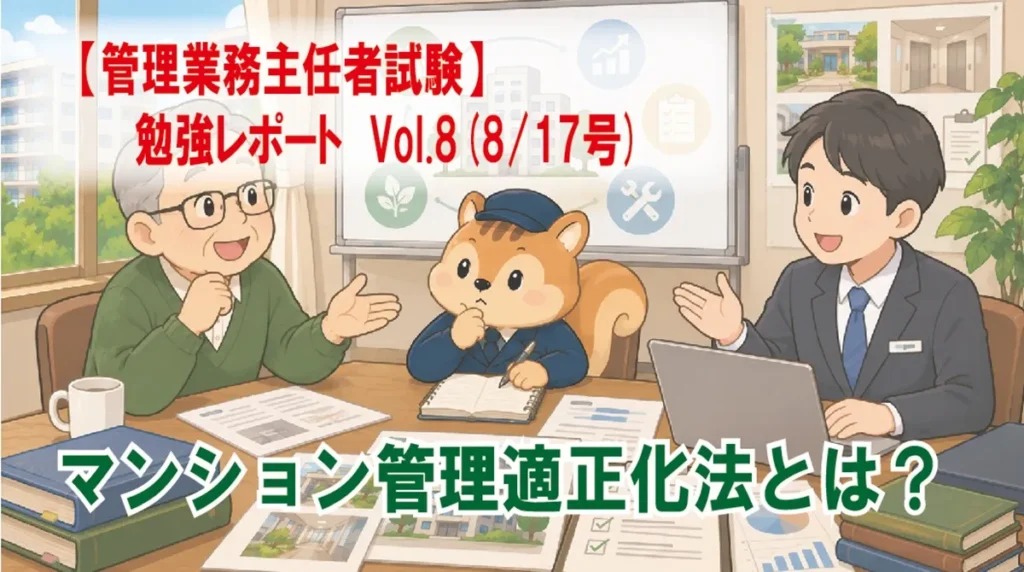 【管理業務主任者試験】勉強レポート　Vol.8(8/17号)　マンション管理適正化法とは？