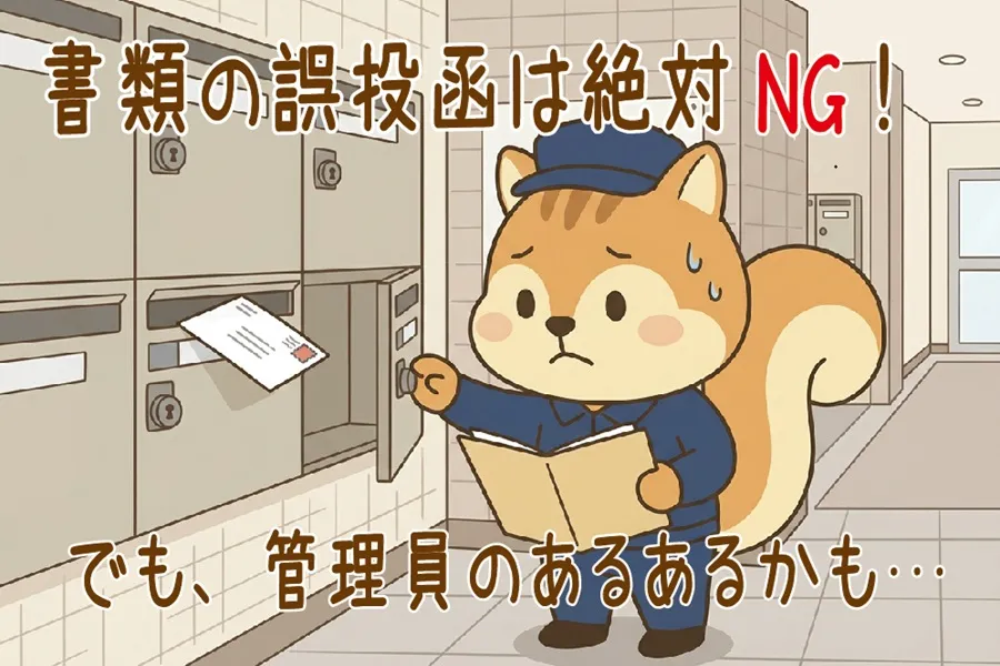 居住者への書類を誤投函してしまうりす丸のイラスト
