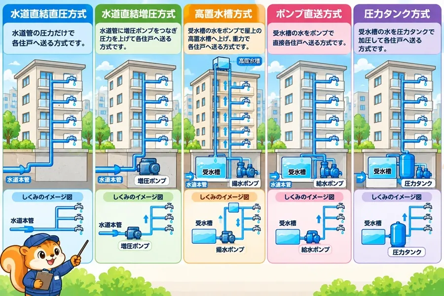 マンションの規模で給水方式には違いがある